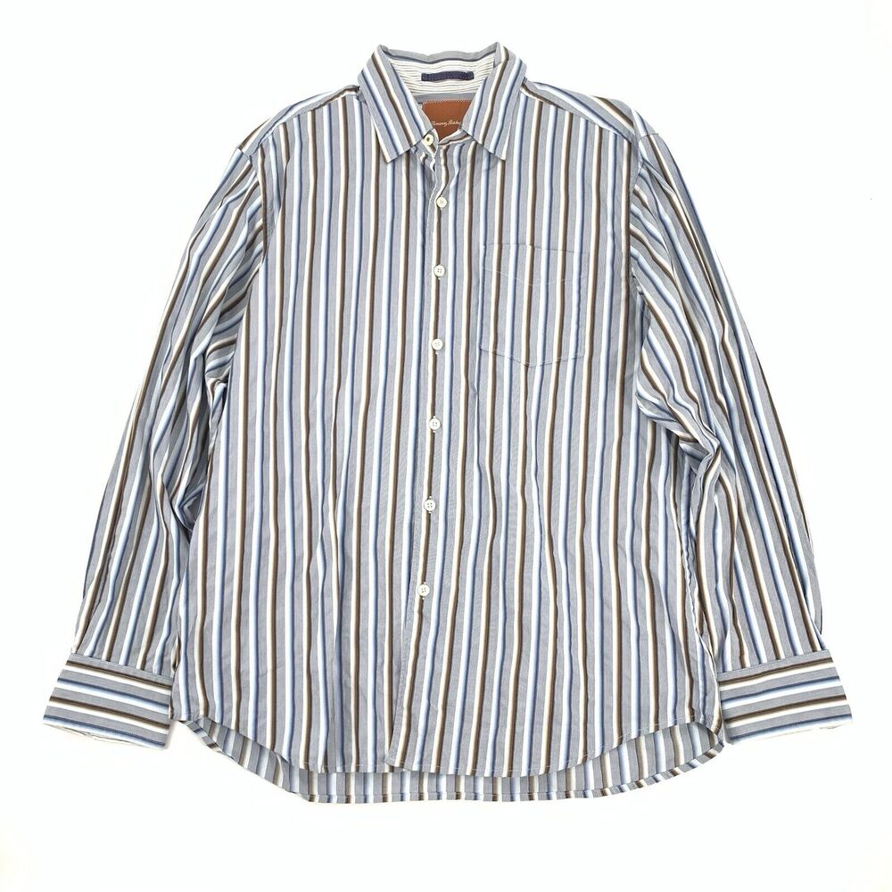 Tommy Bahama Striped Long Sleeve Button Down Shirt Size Large Mens Blue Brown L